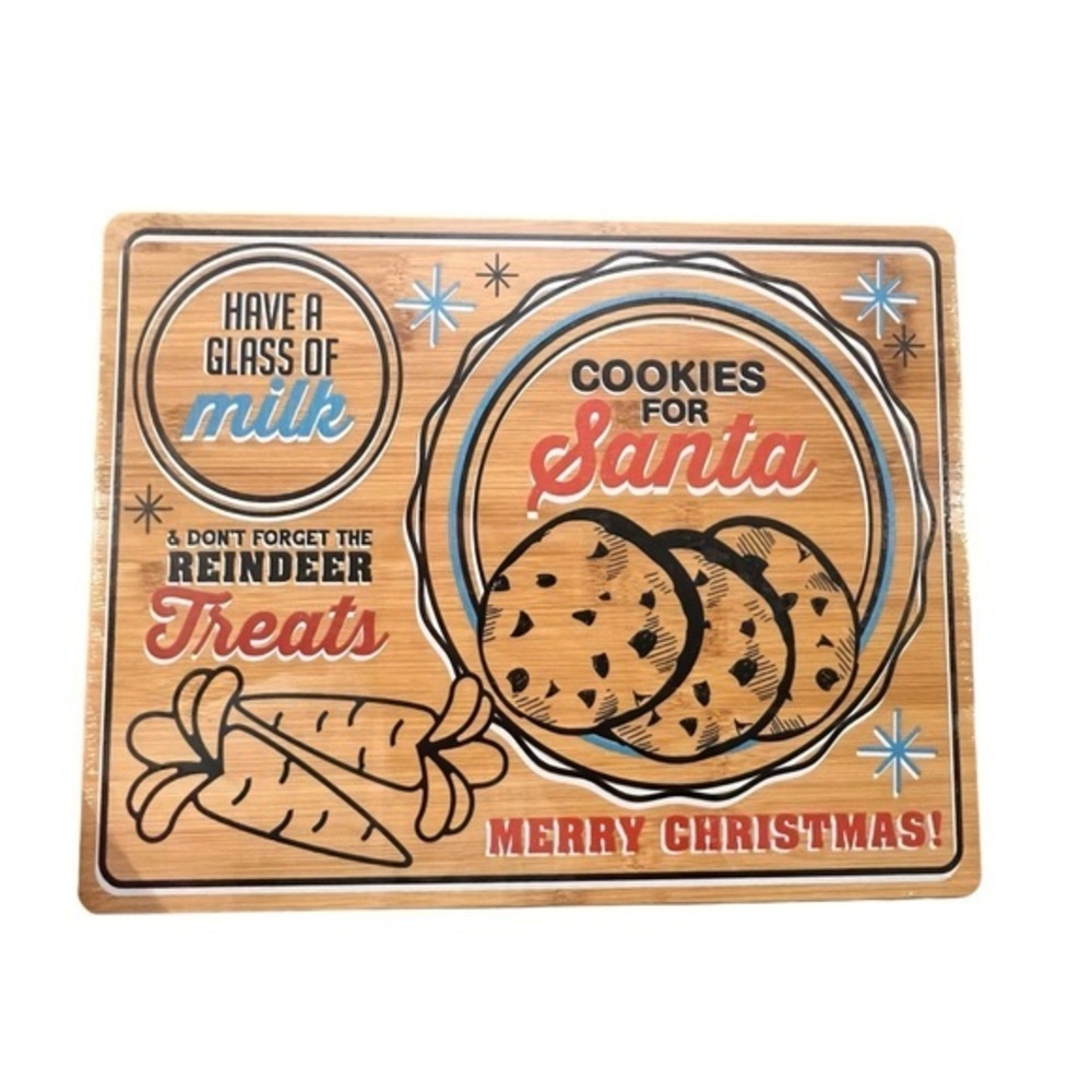 Farberware Cutting Board Cookies for Santa Wood Bamboo Christmas Reindeer GIFT
